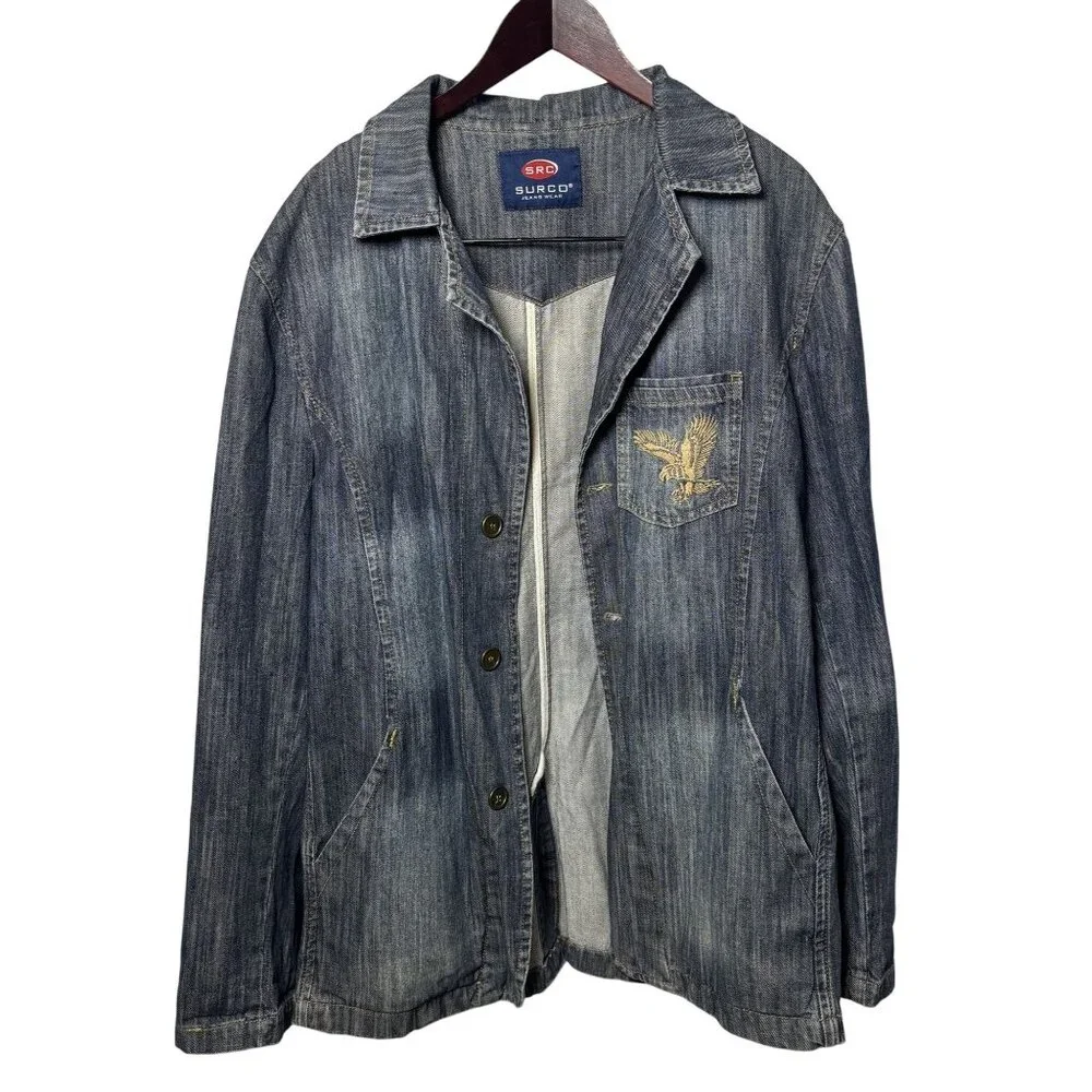 Mens XXL Surco Blue denim long sleeve Jacket Embroidered Eagle